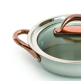 Berghoff Ouro Gold 18/10 Stainless Steel 10" Deep Skillet 3.1 Qt. with Glass Lid, Rose Gold Handle, PFOA-free, Induction Cooktop, Fast, Even Heat