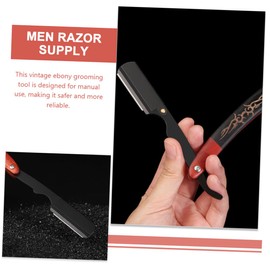 FRCOLOR Stainless Steel Barber Blade Holder Ebony Handle Traditional Shaving Tool Men's Grooming Kit