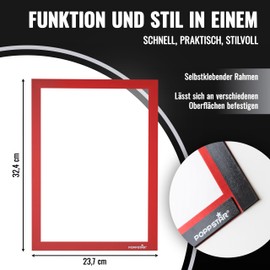 POPPSTAR 5x Magnetic Information Frames A4 Height 32.4 cm Width 23.7 cm Red