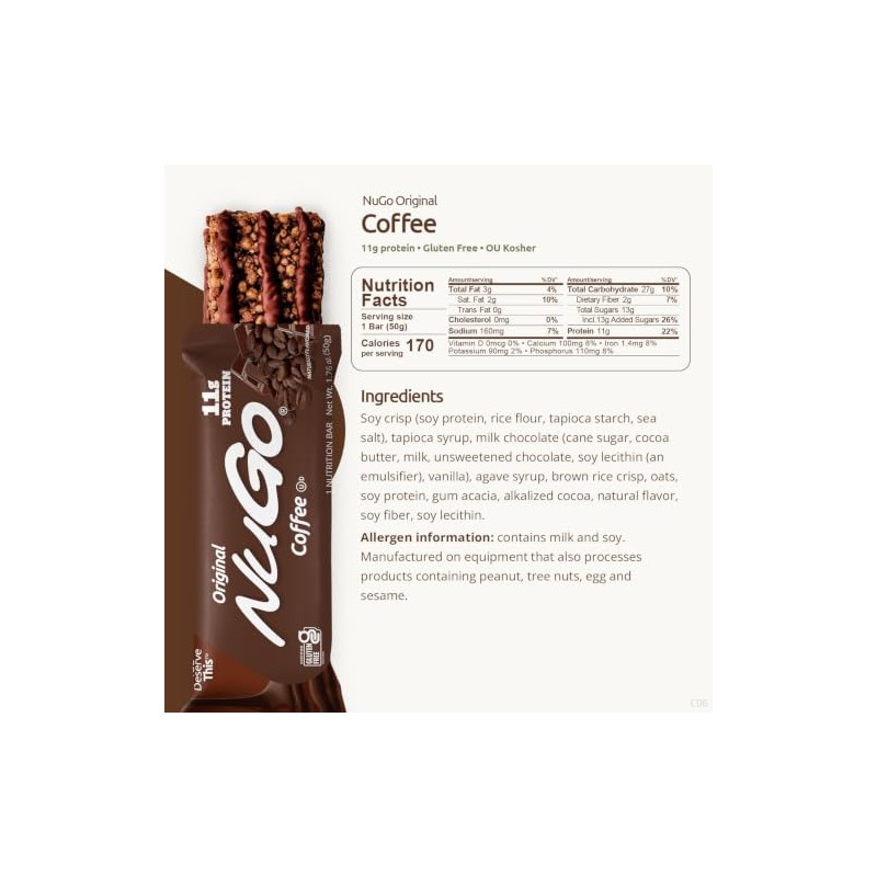 NuGo Protein Bar, Coffee, 1.76-Ounce Bars (Pack of 15)