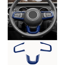 Savadicar Blue Interior Accessories - Steering Wheel Trim for 2018-Present Jeep Wrangler JL JLU 4XE & Gladiator JT - Solid Color Interior Decor Upgrade Option, 3-Piece
