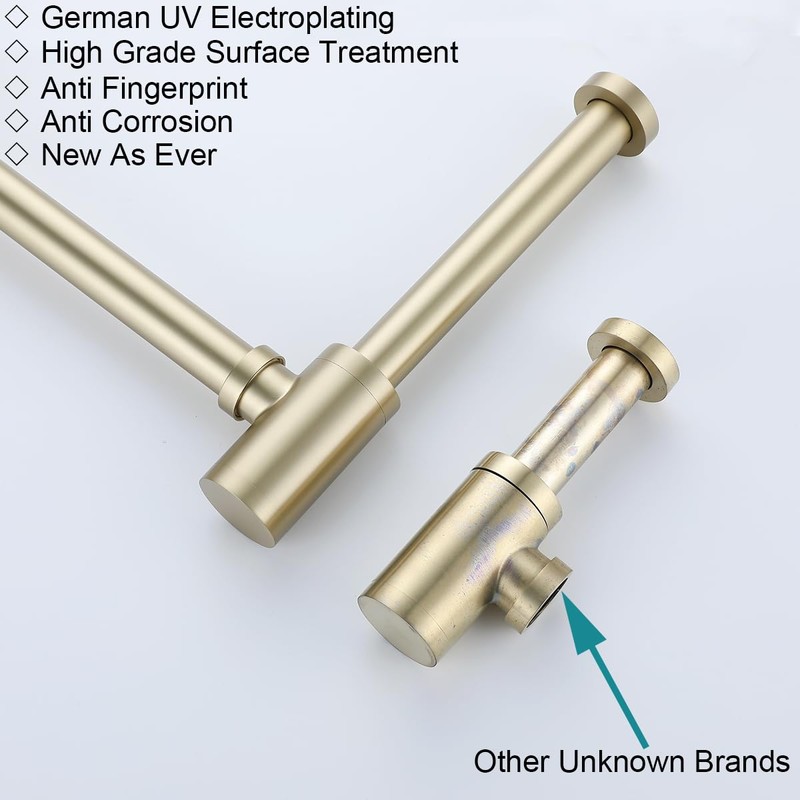 RANDOM Brushed Gold Brass Bottle P Trap Kit with Overflow.RD83888BG-L-S6