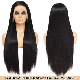 TONGMAY 250% Density HD Lace Front Wigs Human Hair Pre Plucked Bleached Knots 13x4 Transparent Lace Frontal Wig with Baby Hair 12A Straight Human Hair Wigs for Black Women (Natural Color,28 inch)