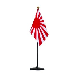 TOSPA Mini Rising Sun Flag (Naval Flag) 1 Stand Set, Flag Size 3.9 x 5.9 inches (10 x 15 cm), Pole with 1 Stand Included, Made in Japan