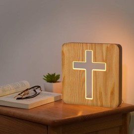 Lampeez Jesus Cross Wooden Lamp Novelty Night Light 3D Illusion lamp for Kids, Kids Decoration Lamp USB Power Bedroom Decor Xmas Holiday Christian Birthday Gifts for Boy Girl