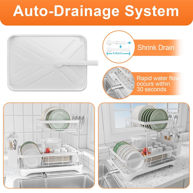 HOMEBOSILY Dish Drying Rack - Auto Draining Dish Rack for