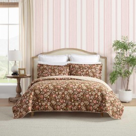 Laura Ashley - Full/Queen Quilt Set, Reversible Cotton Bedding with Matching Shams, Lightweight Home Decor for All Seasons (Marta Brown, Full/Queen)