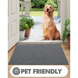 LUMI Indoor Doormat, Low Profile Entryway Mat, Ultra-Thin Non Slip Rubber Backing Welcome Mat, Stain-Resistant Door Mats for Inside, Patio, Porch, 17.5"x30", Dark Grey