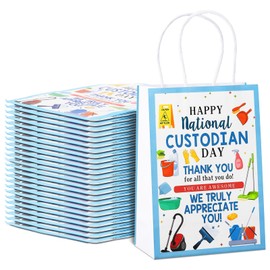 Gilprop 12 Pcs 2025 National Custodian Day Appreciation Thank You Gifts Bags Bulk 8 x 6 x 3 Inch Inspirational Coworker Employee Appreciation Bags for Cleaning Lady (Custodian)