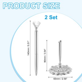PATIKIL 2 Pcs Hollow Round Pen Metal Ballpoint Pens Set with Diamond Crystal Pen, 1mm Black Ink Pens for Business Office Wedding Guest Signature, Silver