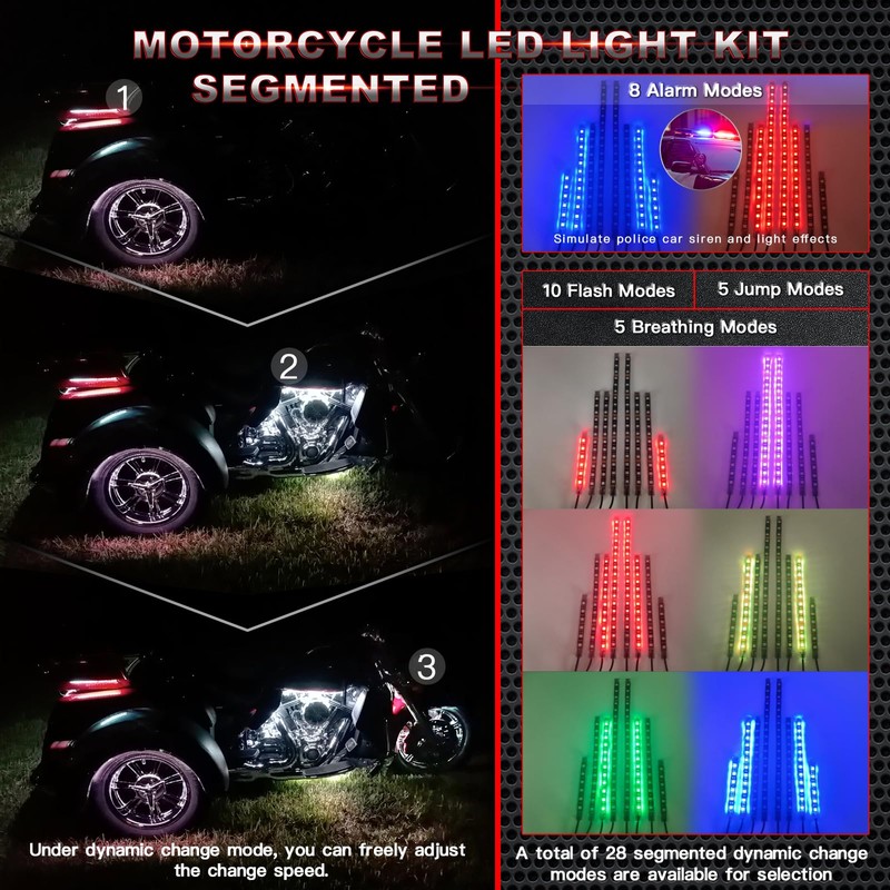 LD DARKEAGLE 8PCS Segmented Motorcycle LED Lights Kit with Brake