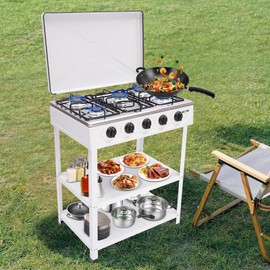 5-Burner Natural Gas Stove Free Standing Kitchen Cooking Stove with Precise Heat Control Knobs for Home, Kitchen, Outdoor Camping (White)