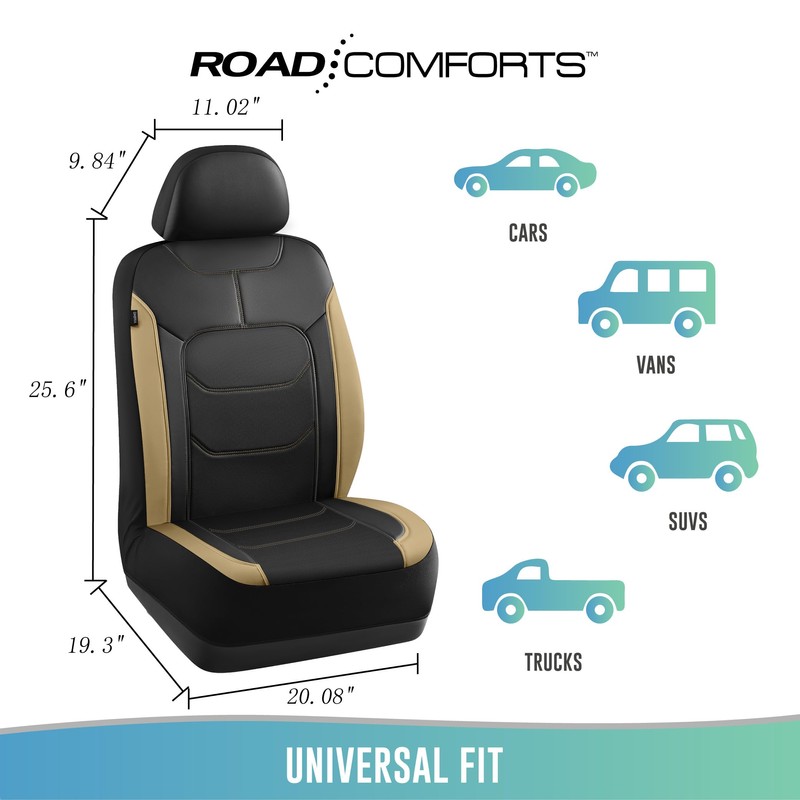 Road Comforts Premium Leather Front Seat Cover – Airbag-Compatible, Universal