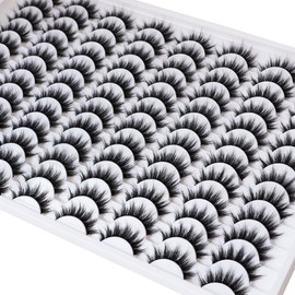 Azenlo False Eyelashes 48 Pairs Faux Mink Lashes 14mm Wispy Lashes 3D Fluffy Cat Eye Lashes Pack Bulk Wholesale Strip Lashes(style 48-035)