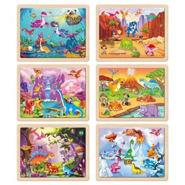 SYNARRY Wooden Dinosaur Puzzles for Kids Ages 4-6, 6 Packs 60 PCs Jigsaw Puzzles Educational Toys Gifts for Children Ages 4-8, Kids Puzzles for 4+ Year Olds Boys Girls, Wood Puzzles Ages 3 4 5 6 7 8