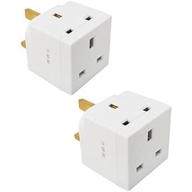 TBKT 2 Way block Plug,2 way Plug in Block Mains Adaptor, 2 Way Multi Socket Plug Adaptor, Power Extension Wall Adaptor for Smartphone, Home, Office, Travel (White)