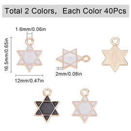 SUNNYCLUE 80Pcs Star of David Charm Gold Star Charms Alloy Enamel Black and White Colour Six-pointed Star of David Charm for Jewelry Making Charms DIY Craft Necklace Bracelet Earring Beginners Adults
