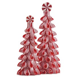 Lillian Vernon Polymer Candy Trees - Decorative Table Top Christmas Tree, Polymer, Set of 2, Vintage Aesthetic, Peppermint, Classic