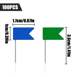 HAIKING Map Tacks, 100 PCS Map Flag Push Pins for Pinboards, Art Projects (1.7 x 3.6cm/0.67 x 1.41in)