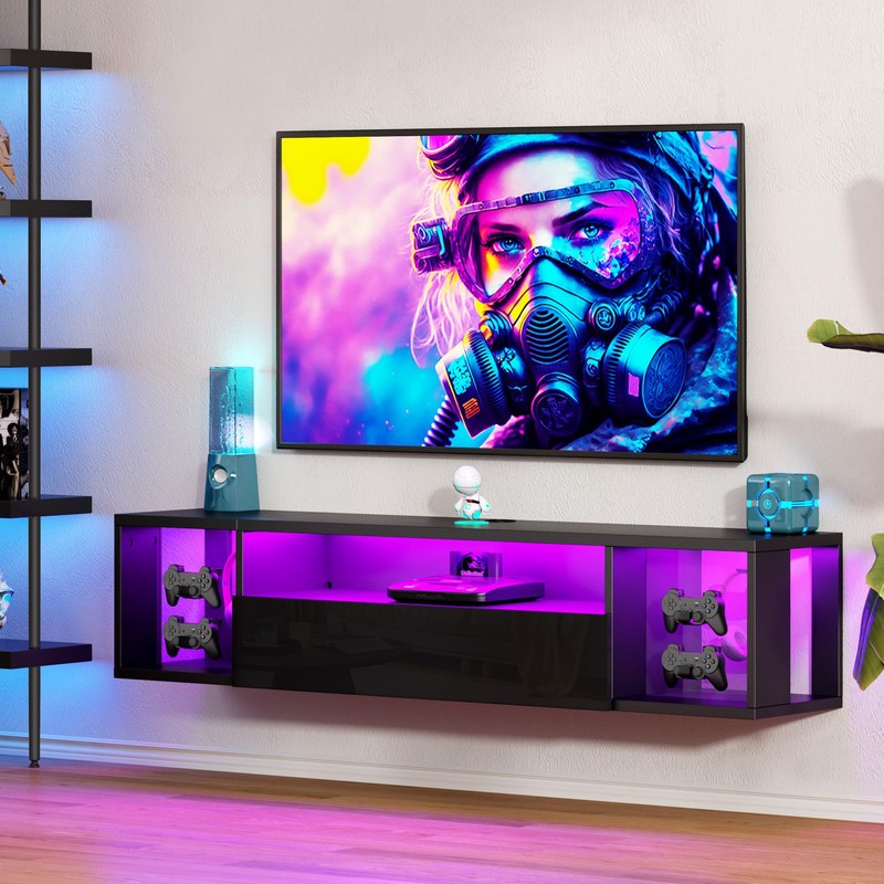DlandHome Floating TV Stand with LED Lights, Wall Mounted TV