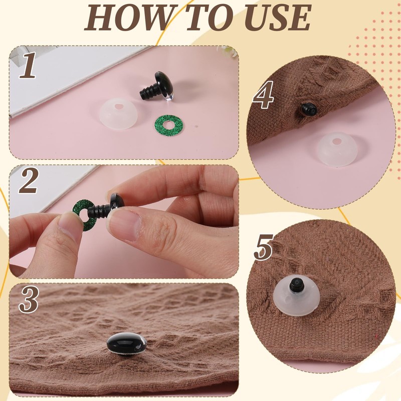 TIESOME 48 Pcs Craft Eyes, 12/16/20mm Colored Safety Eyes with