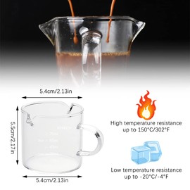 4 Stück Espresso-Doppeltüllen, Milchbecher, 75-ml-Messbecher für Schnapsgläser mit Ausgießgriff und Skala, hitzebeständiger kleiner Unzenbecher für Kaffee, Milch, Wein, Saft, Flüssigkeit