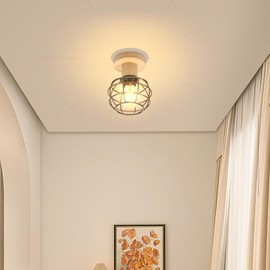 LIGKIN Vintage Lamp Ceiling Light Pendant Lamp E27 Wooden Lampshade Ceiling Lamp Diameter 13.5 cm Rustic Industrial Ceiling Lights for Bedroom Living Room Hallway Corridor (Black)