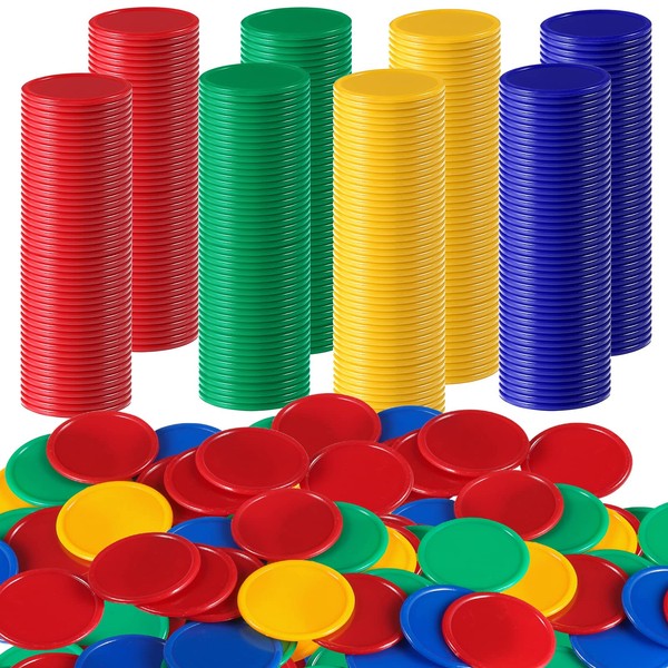 Coopay 1.5 Inches Plastic Learning Counters Disks Bingo Chip Counting Discs Markers for Math Practice and Poker Chips Game Tokens, 200 Pieces (Red, Green, Blue, Yellow)