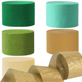 6 Rolls Sage Green Mint Green Gold White Crepe Paper, Crepe Ribbons, Crepe Paper Streamers Decoration, for Birthday, Baby Shower, Wedding Party Decorations (4.5 cm x 25 m)