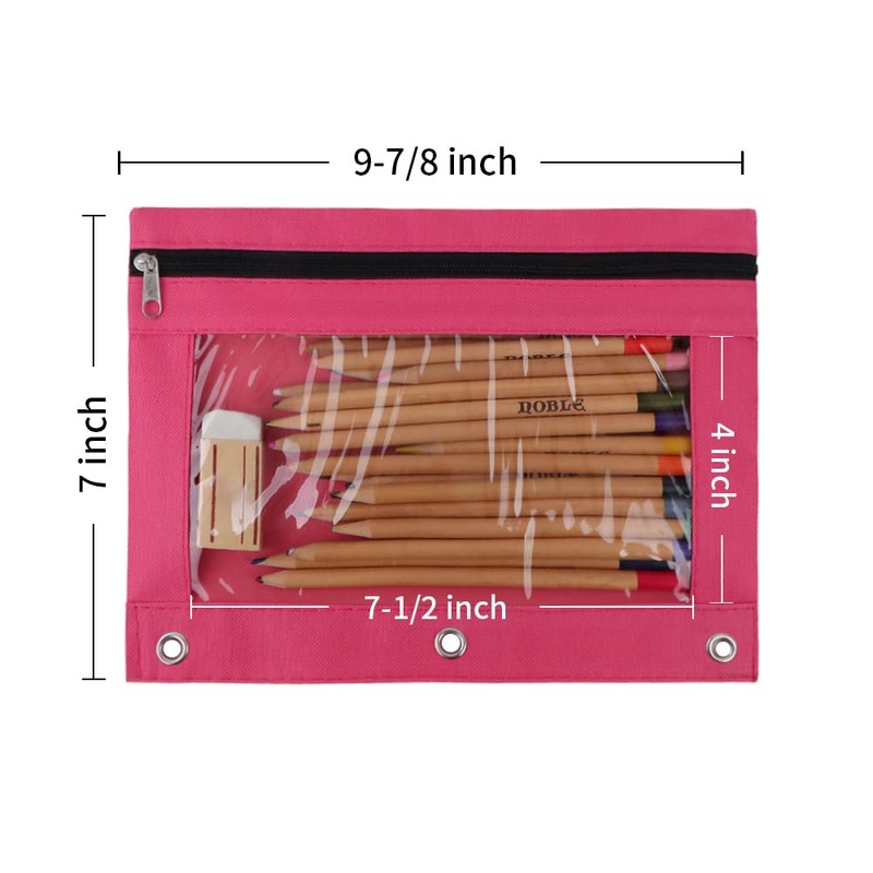 TOPTIE 6 Pack 3 Ring Binder Pencil Pouch, Zipper Stationery