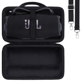 khanka for JBL Charge 6 Waterproof Bluetooth Speaker Protective Case (Black Case with Adjustable Shoulder Strap)