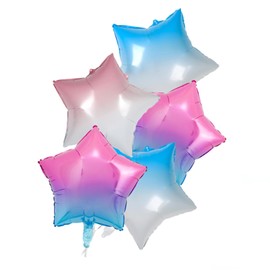 5Pcs Blue Pink Gradient 18 In Foil Star Heart Balloons,Natural Latex Balloons for Men Women Birthday, Valentines Day,Propose Marriage,Wedding, Bridal Shower, Graduation, Casino Theme Party Decorations