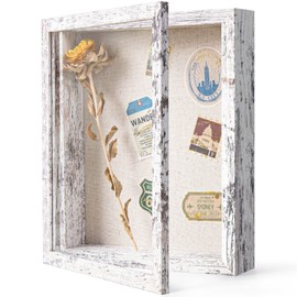Califortree Outside 8x10 Shadow Box Frame with Linen Back - Real Glass, Push Pins Included, Sturdy Rustic Memory Display Case, Fits Photos or Items Under 6x8, Distressed White