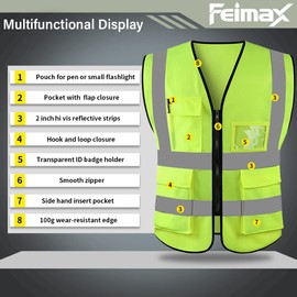 FEimaX High Visibility Safety Vest Mesh Reflective Work Vests for Men Women with Pockets and Zipper Meets ANSI/ISEA Standards