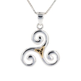 Jewelry Trends Celtic Triskele with Gold-Plated Trinity Knot Sterling Silver Pendant Necklace 18"