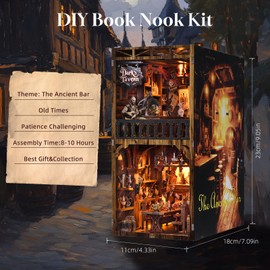 TOYQI DIY Book Nook Kit, Book Nook Kits for Adults, 3D Wooden Puzzle Dollhouse Booknook Bookend, Miniature Model Building Bookshelf Insert Alley - The Ancient Bar