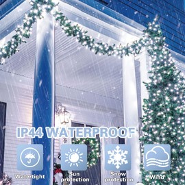 LAMPHOME 33ft Christmas Decorative Mini Lights, 100 LED Green Wire Fairy Starry String Lights Plug in, 11 Lighting Modes, for Indoor Outdoor Xmas Tree Wedding Party Decoration (White)