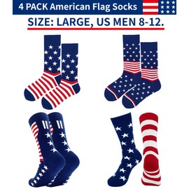 BUENWAZ American Flag Socks 4 Pairs Patriotic Red White Blue Stars Stripes Sock