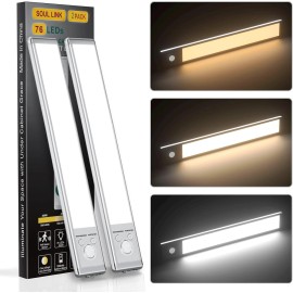 SOUL LINK Under Cabinet Lights,76 LED Operated Motion Sensor Light Indoor,1500mAh USB