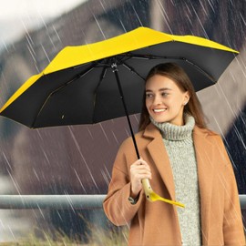 Duck Handle Umbrella - 3-Fold Umbrella,8 Ribs Umbrellas for Rain Sun Travel Umbrella 3 Folding Wood Handle Umbrella for Girls