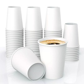 Disposable White Paper Coffee Cups, 8 oz, Heavy Duty, Hot Drink Safe, 200 Count