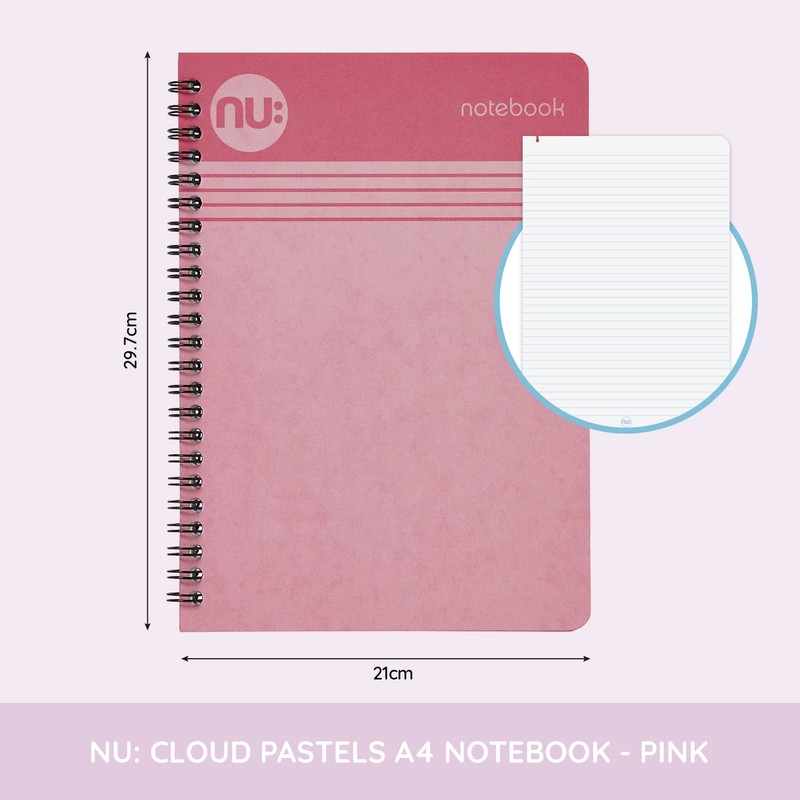 NU: Notebooks - Cloud Pastels Range - A4 Pink Notebook