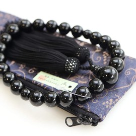 念珠 Dot Quartz Mala For Men 22 Ball Black Onyx Silk Tufted Luxury Zippered Original Mala Bag [略式 Mala Fighters 念珠 Kyoto 念誦, Mother, Funeral Black Onyx Men's donsu 2000100200490] [Mala Bag Gift]