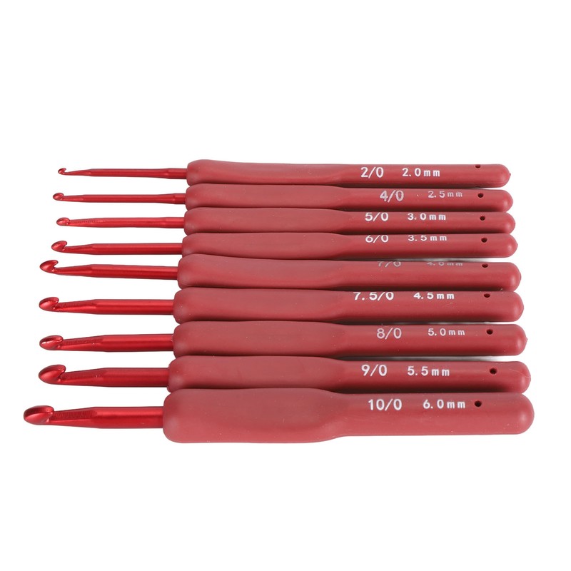 9Pcs Crochet Hook Set Aluminum Body Silicone Wrapped Handle 2