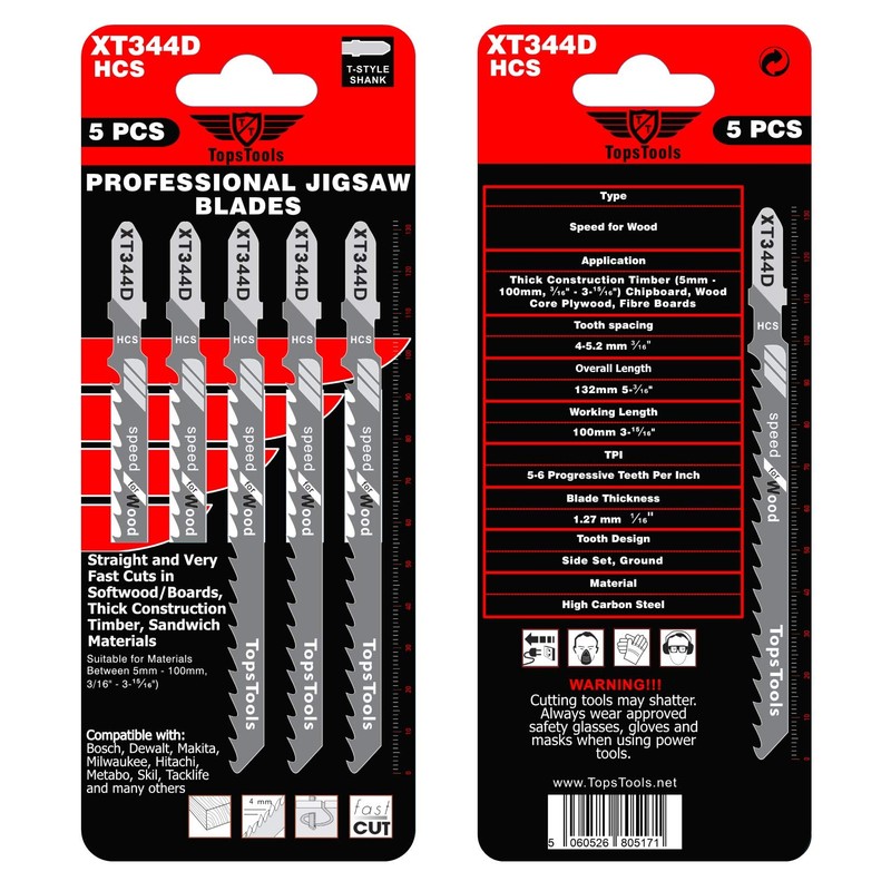 25 x TopsTools JSTTX344D_5 XT344D 132mm Jigsaw Blades Designed for