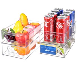 SuoXing 4 Pack Refrigerator Organizers and Storage,Stackable Clear Plastic Refrigerator Organizer Bins for Kitchen,Cabinet Pantry and Freezer Food Storage Container