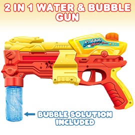 ArtCreativity 2 in 1 Water and Bubble Gun, Dual-Function Water Squirt Gun with Bubble Fluid, Friction Powered Bubble Machine Gun, Summer Toys for Kids, Great Gift for Boys and Girls