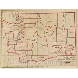 Historic Map : State Atlas Map, Washington agric, Farm Values, Products, acreages. 1909 - Vintage Wall Art - 30in x 24in