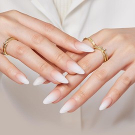 FYB Press On Nails, Short Almond Nails, Fake Nails Kit, With Glue (07-Frosted Pink Gradient, 24 Pcs)