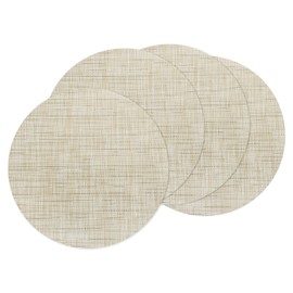 sourcing map 4 Pcs Placemats, 13.7 Inch PVC Placemats Round Braided Place Mats Non-Slip Heat Resistant Place Mats Washable Table Mats for Dining Table Vertical Texture Surface, Yellow